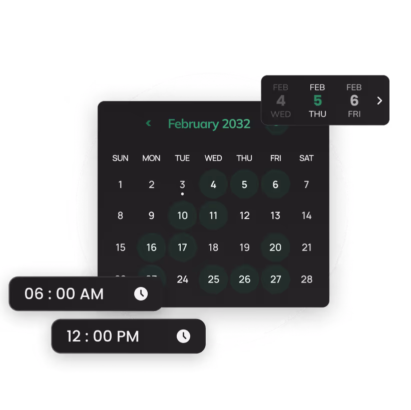Graphic of a calendar with a time and date picker