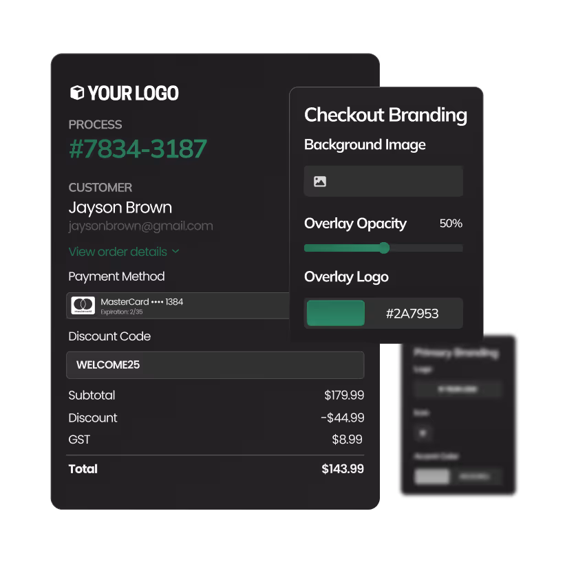 Graphic of a checkout page with branding settings