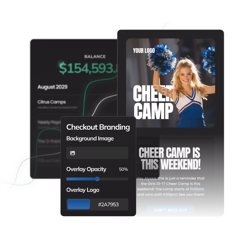 Dance/Cheer graphic showing branding and marketing