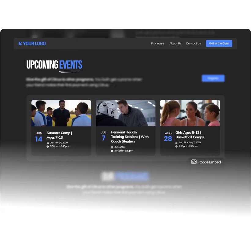 Graphic of a website with event cards embedded