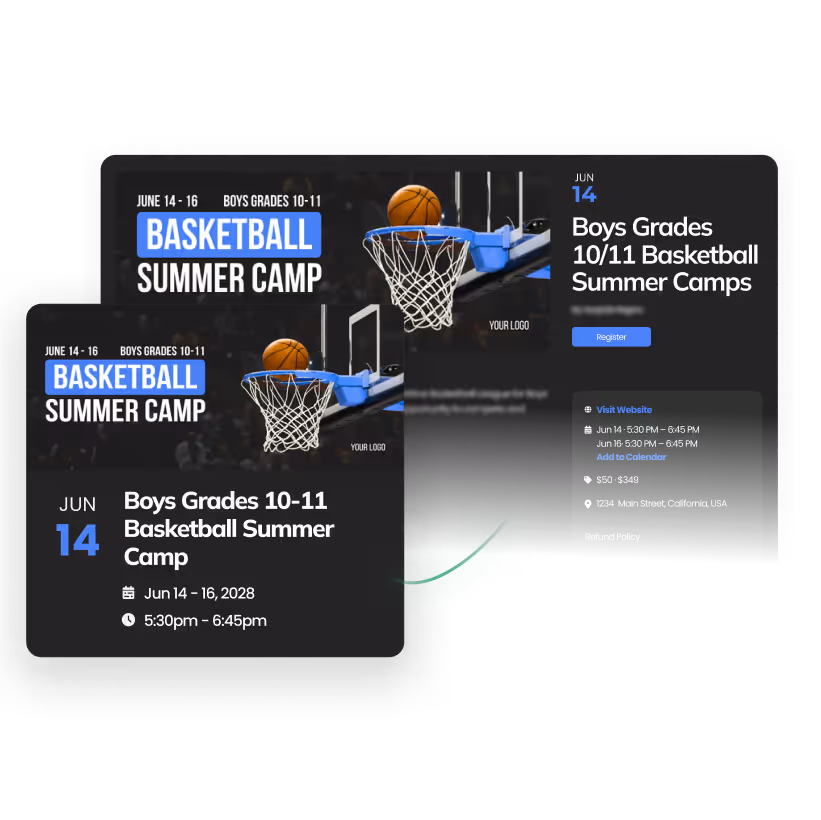 Graphic of event cards and pages