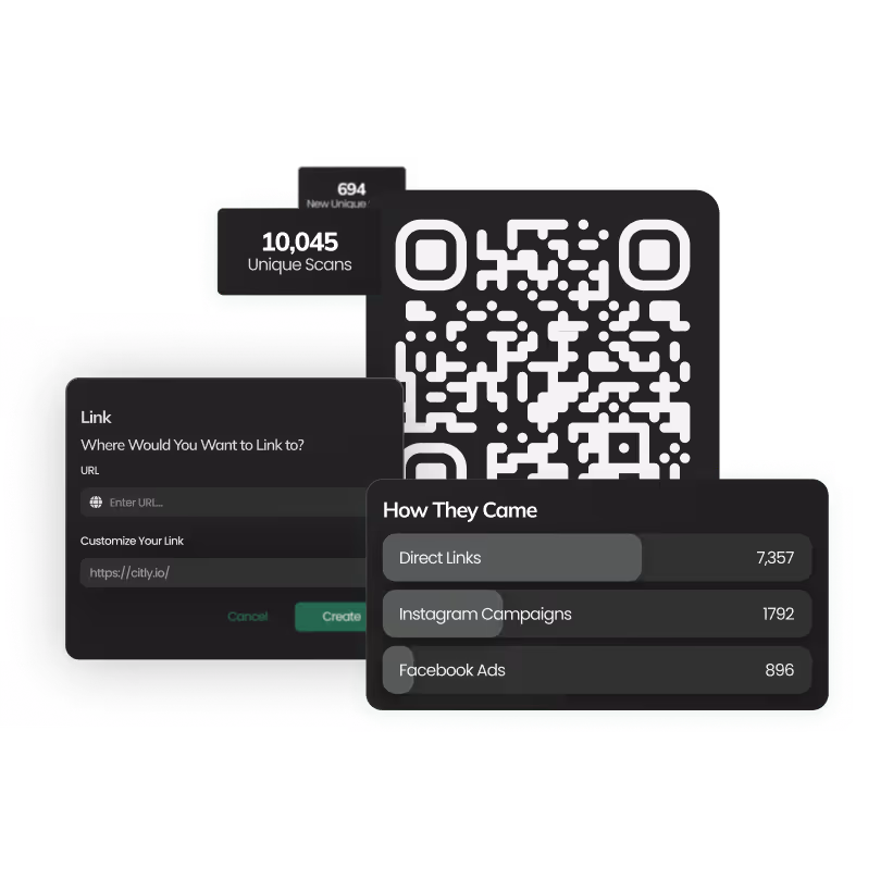 Graphic of a QR code with link tracking