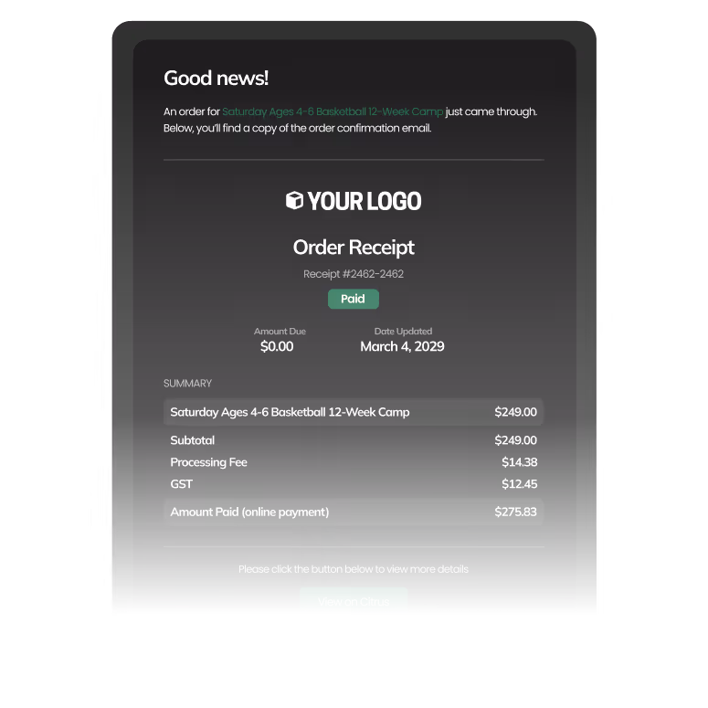 Graphic of a order confirmation email