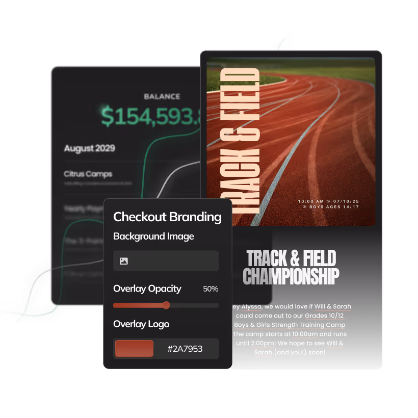 Track and field graphic showing branding and marketing